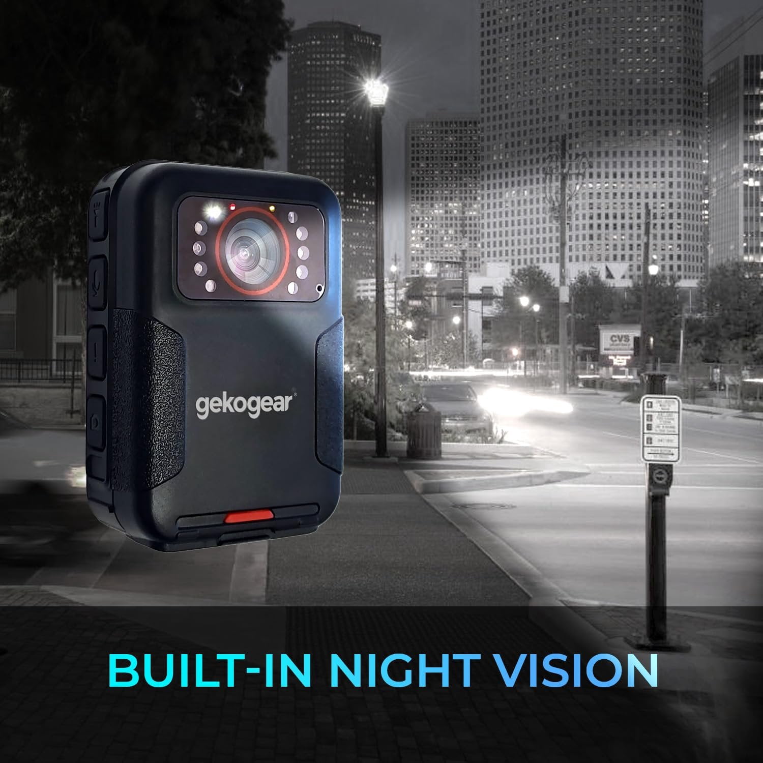 myGEKOgear Aegis 110 Body Cam 1080P Full HD 64GB Built-in Memory, Infrared Night Vision, IP65, 110 Wide-Angle Lens, Long Battery Life, Loop Recording for Security and Law Enforcement