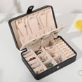 thumbnail image 3 of Ladies' portable small jewelry box (black), girls' double-layer display storage box, can store earrings, rings, necklaces, leather travel jewelry box, 3 of 5
