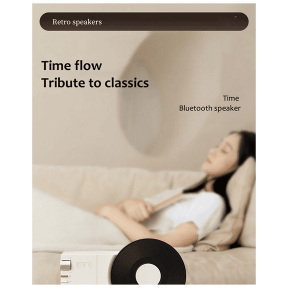 Vinyl Bluetooth Speaker Retro High-Quality Mini Audio Portable Clock Speaker Support TF Card /AUX,Black