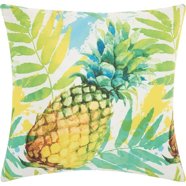 Nourison Outdoor Pillows Watercolor Pineapple Multicolor Decorative Throw Pillow , 20" x 20