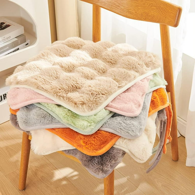 NAMZI Set of 4 Faux Fur Chair Cushions Warm Soft Shaggy Plush Anti Slip Chair Pad Dining Kitchen Office Seat Cushion with Ties Light Grey 18 x18