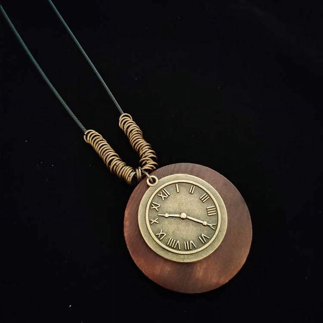 Collar largo con forma de hoja de aleación de madera y estilo étnico con accesorios de algodón y lino vintage para mujer
