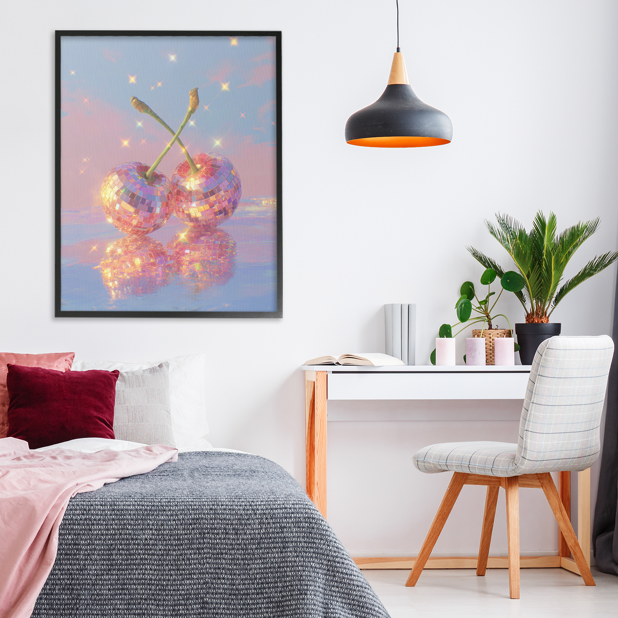 Disco Cherry Reflection Black Framed Giclee Art, design by Ziwei Li