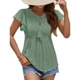 thumbnail image 1 of Camiseta con ojales de jacquard para mujer, Top con cuello redondo y manga con volantes, jersey con cordones de verano, Top verde S, 1 of 8