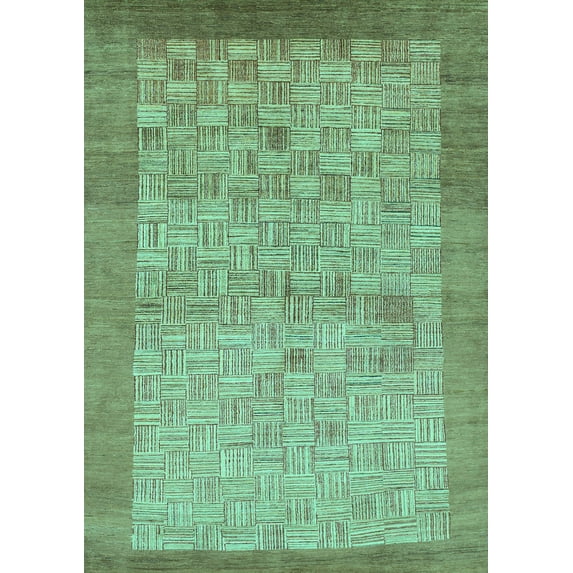 Ahgly Company Machine Washable Indoor Rectangle Abstract Turquoise Blue Modern Area Rugs, 8' x 10'