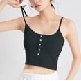 thumbnail image 5 of Jinhomg Womens Cotton Knit Tank Tops Casual Spaghetti Strap Camisole Lightweight Button Down Square Neck Crop Tops Cute Y2K Going Out Wear Black M, 5 of 7
