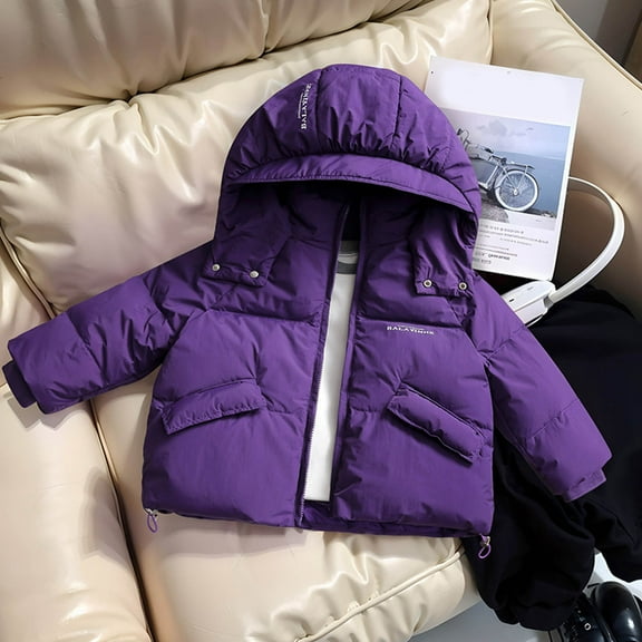 Dpytoraw Kids Boys Girls Autumn Winter Solid Color Rounded Neck With Hat Coat Warm And Windproof Down Jacket Size 3-4 Years