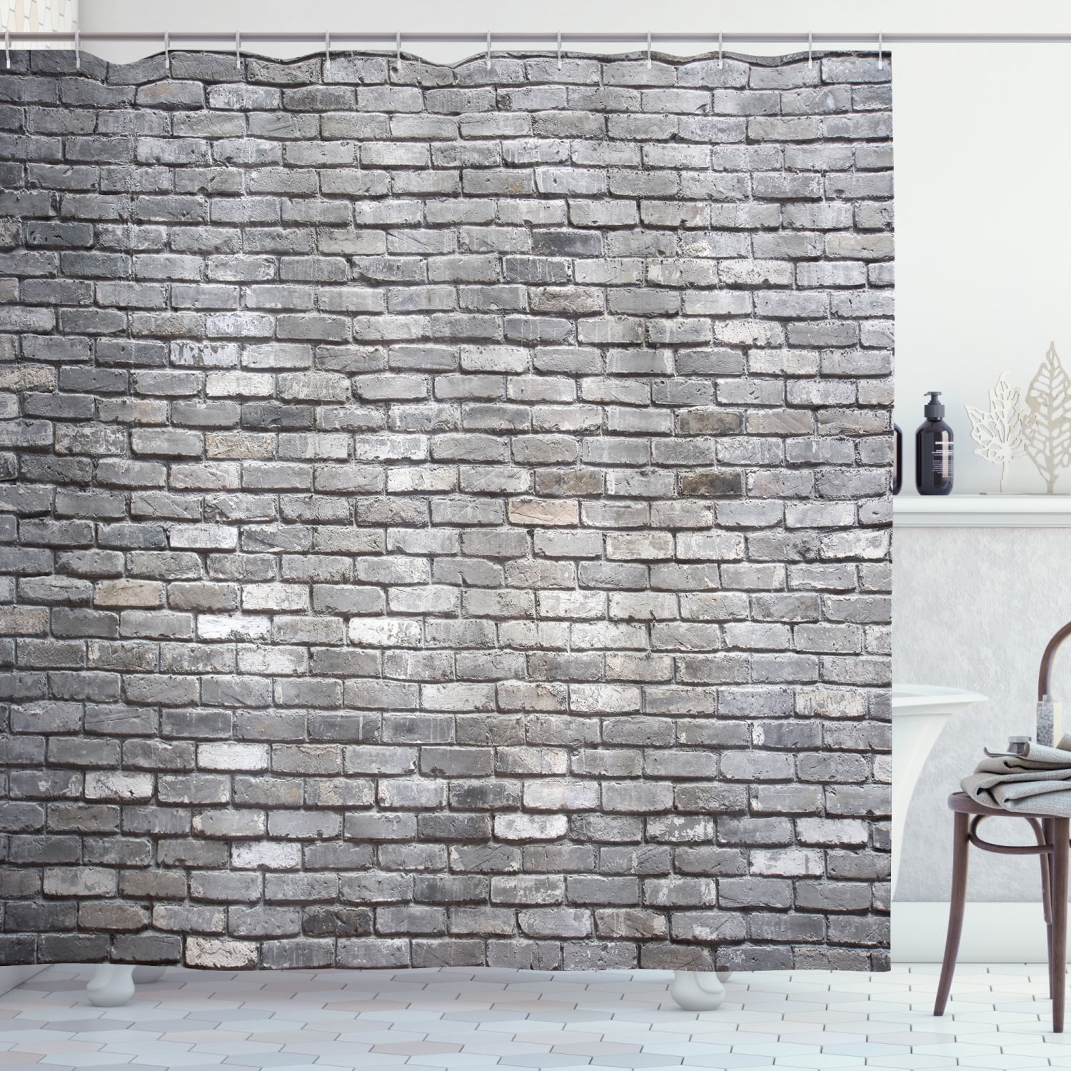 Grey Shower Curtain, Image of an Aged Old and Rough Brick Wall