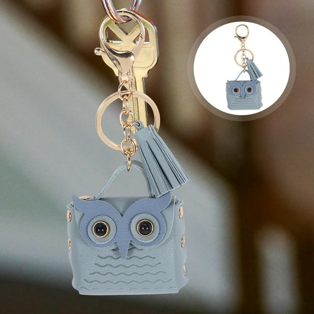 LOLIPPYY Back to School Data Cable Organizer Owl Coin Satchel Alloy 1Pcs Keychain Style Sky-blue Multi-functional Use For Women