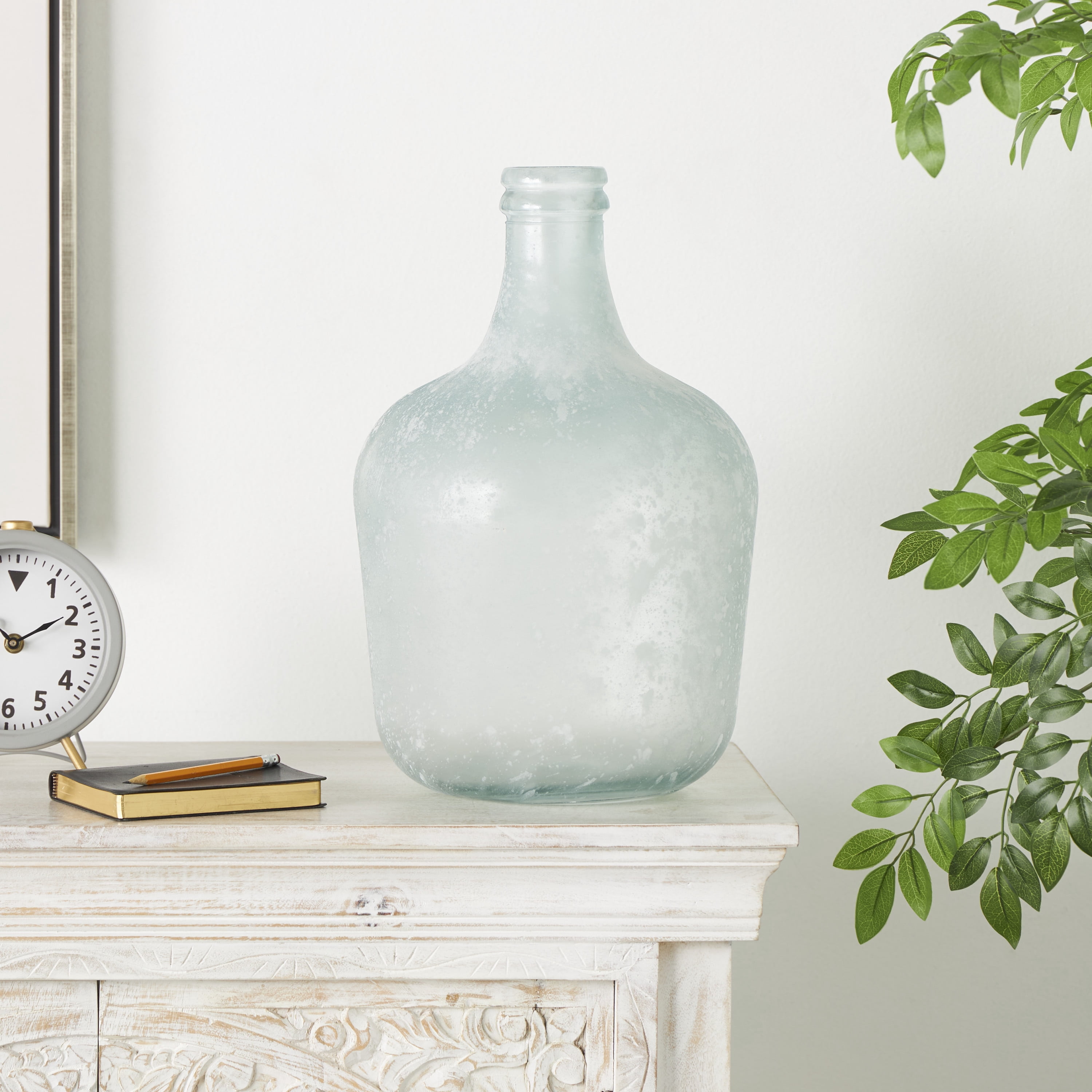 DecMode 17" Handmade Frosted Spanish Bottle Recycled Glass Vase