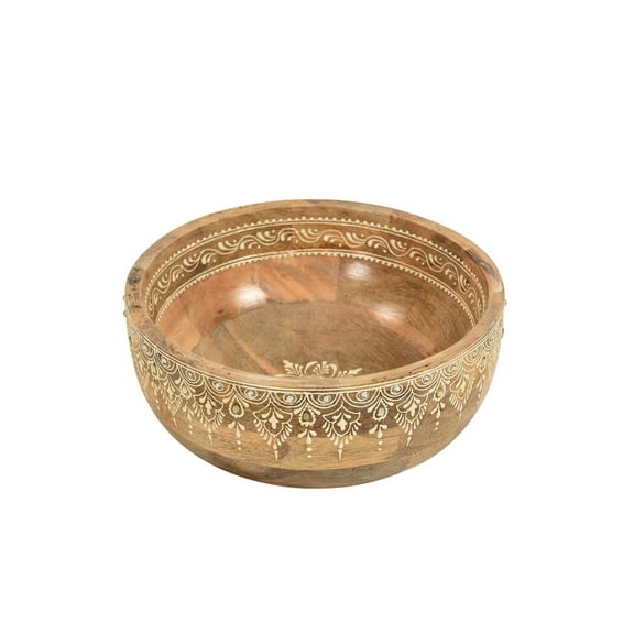 Modern Artistically Painted Wooden 10" Round Fruit Bowl | Unique Decorative Bowl | Embossed Design | Farmhouse Table Decor | Kitchen Dining