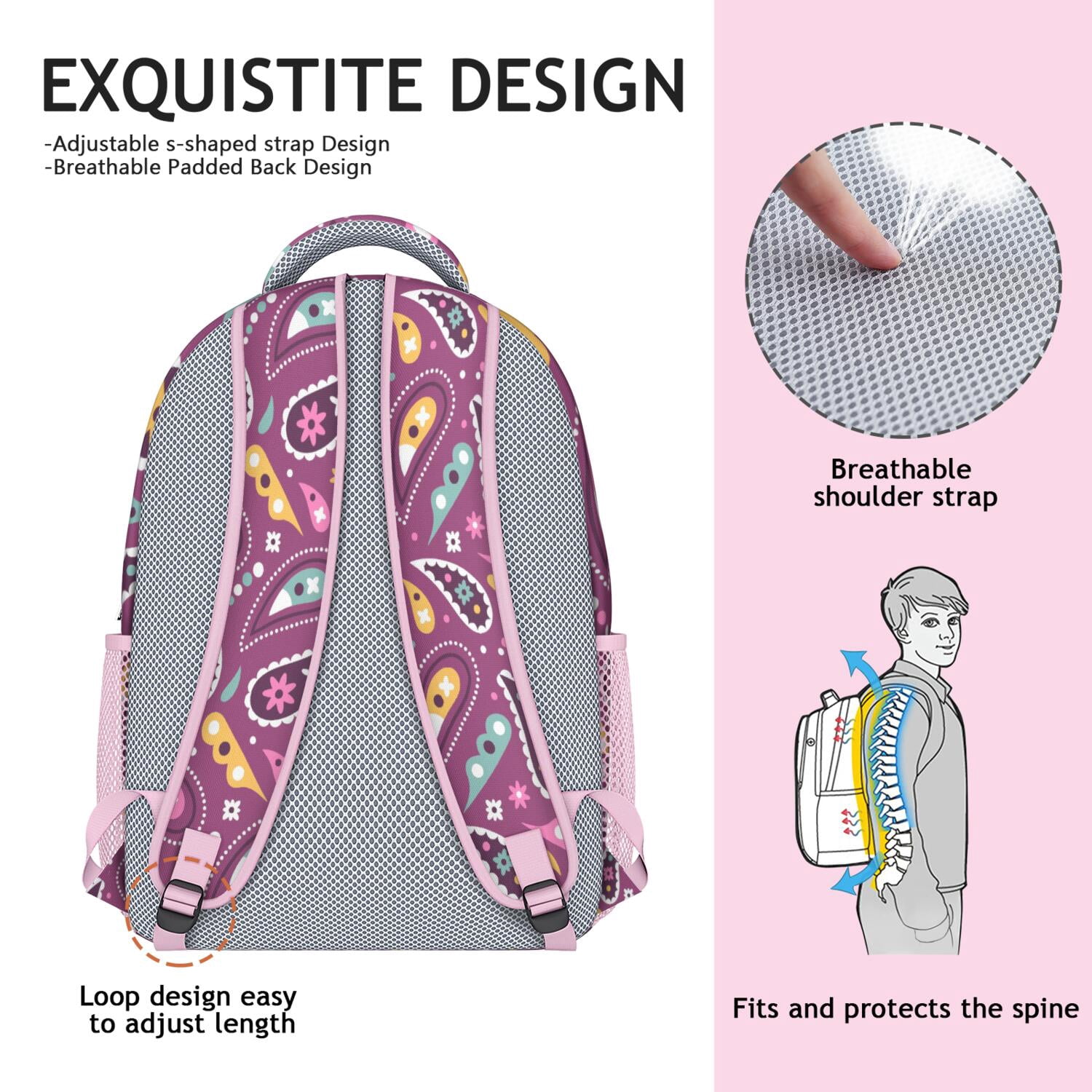 Retro Paisley Floral Waterproof Backpack - Lightweight & Breathable School Bag for College Students