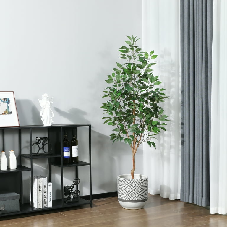 5 ft Realistic Artificial Ficus Tree in Pot Natural Trunk Lush Leaves Lifelike Faux Tree