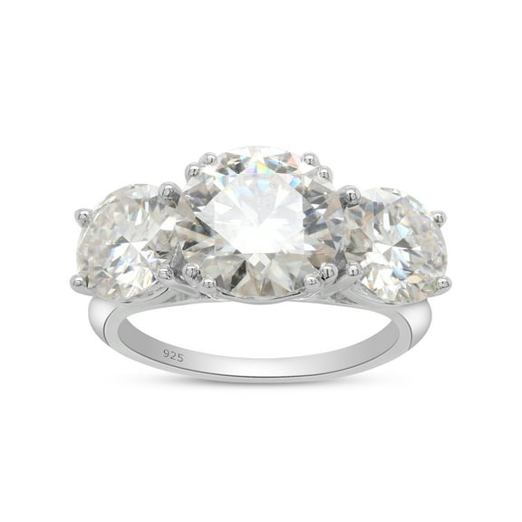 4 3/4 ct t.w Center 9MM & Side 7MM Round Cut Lab Created Moissanite Diamond 3-Stone Engagement Ring In 14K White Gold Over Sterling Silver(G-H Color, VVS1 Clarity, 4.75 Cttw)-4