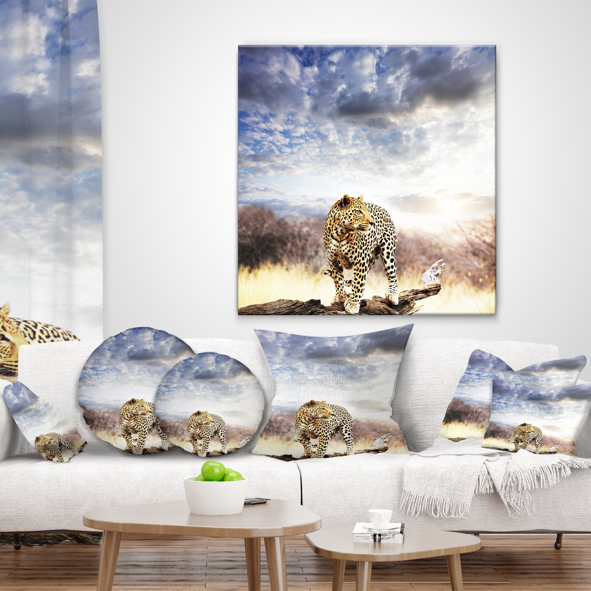 Designart Leopard Walking under Cloudy Sky - African Throw Pillow - 12x20