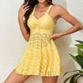 thumbnail image 5 of Uaswgudfs Women's One-Piece Swimsuit with Gathered Waist and A-Line Skirt, Lightweight Textured Fabric with Delicate Cutout Patterns Yellow XL, 5 of 6