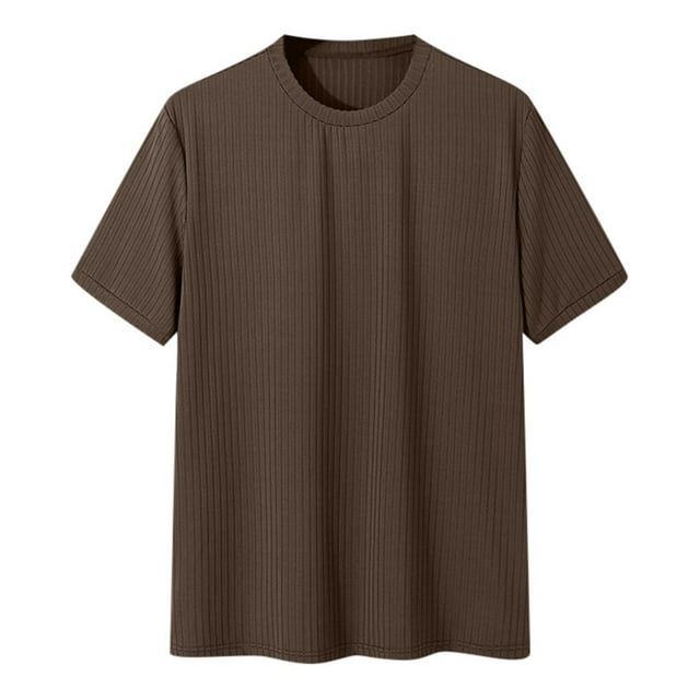 Hiiyo Men's Stretch Short Sleeve Workout Tee Shirt Ribbed Knit T-Shirt Casual Active Tee