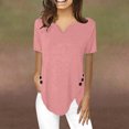 thumbnail image 1 of CHGBMOK Blouse à Manches Courtes Grande Taille pour Femmes Mode Décontractée T-Shirt à Manches Courtes Col en V Chandail en Molleton Hauts Blouse Col en V T-Shirt Femmes en Liquidation, 1 of 5