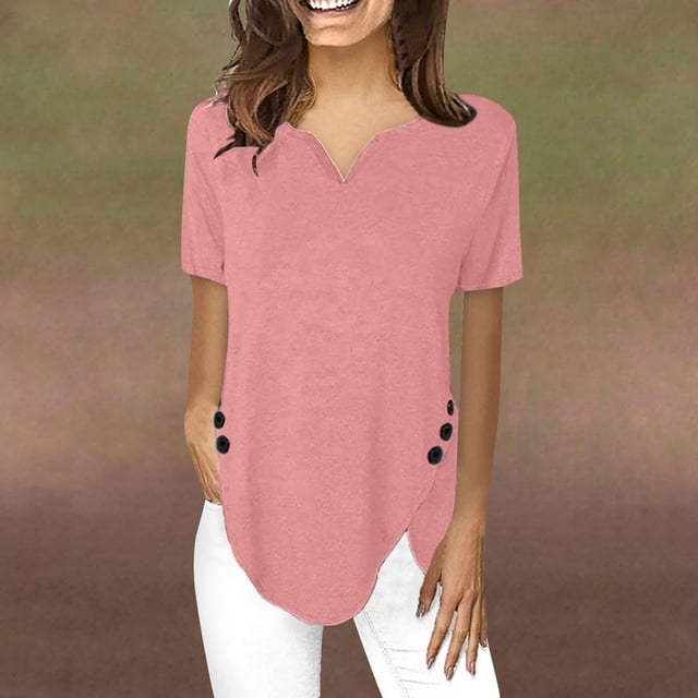 CHGBMOK Blouse à Manches Courtes Grande Taille pour Femmes Mode Décontractée T-Shirt à Manches Courtes Col en V Chandail en Molleton Hauts Blouse Col en V T-Shirt Femmes en Liquidation