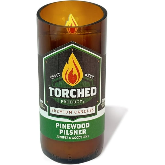 Torched Beer Scented Candles Pinewood Pilsner Scent Bomber Bottle 8 oz Jar
