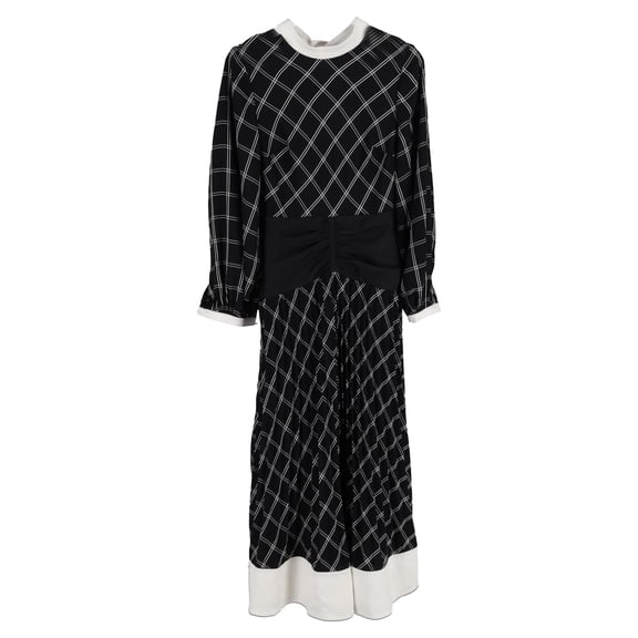 Pre-Owned Self-Portrait Check Panel Midi Dress in Black Polyester