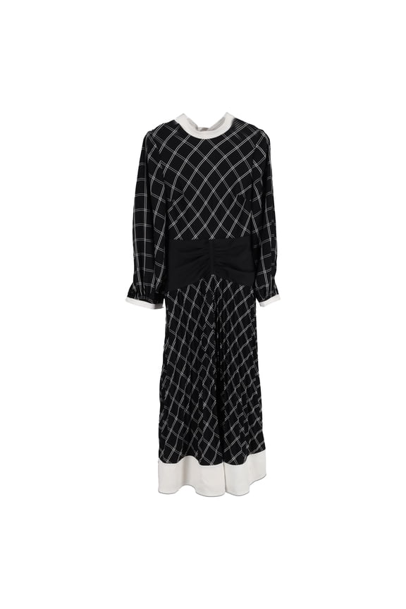 Pre-Owned Self-Portrait Check Panel Midi Dress in Black Polyester