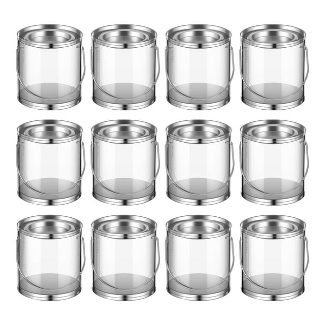 Luzkey 12 Pieces Clear Paint Cans Small Paint Pails Multipurpose Paint Buckets Empty Paint Storage Cans for Arts Craft Toy Halloween