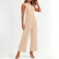 thumbnail image 2 of PBFRDSJ Jumpsuits for Women Casual Sleeveless Mock Neck Ruched Wide Leg Jumpsuit Casual Formal Long Romper with Pockets, 2 of 7