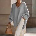 thumbnail image 7 of QIYAGBSA V Neck Sweaters for Women Oversized Batwing Long Sleeve Knit Pullover Relaxed Tunic Fit with Asymmetric Hem for Fall Winter Casual, 7 of 7