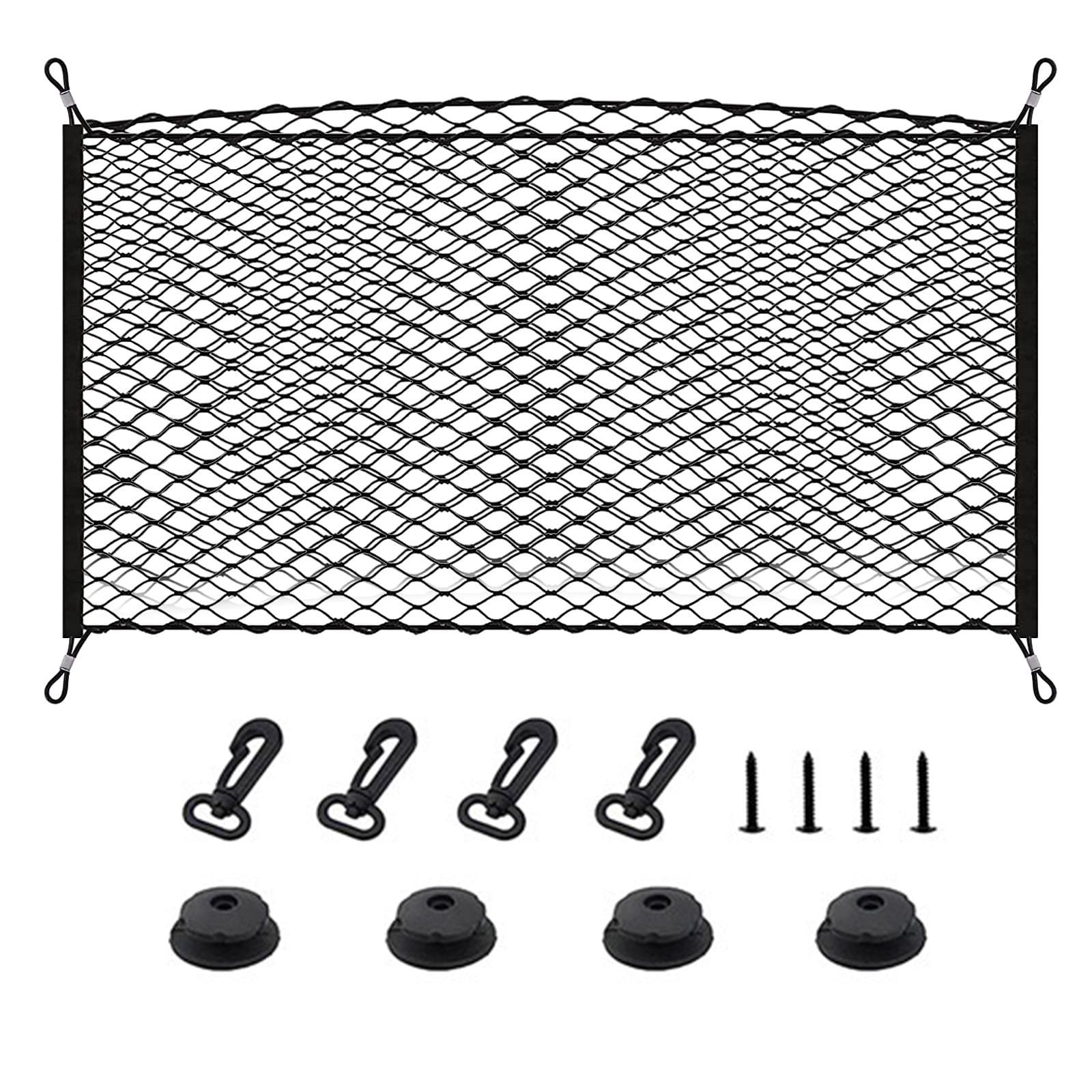 Heavy Duty Cargo Net, Adjustable Elastic Rear Trunk Net with 4 Hooks