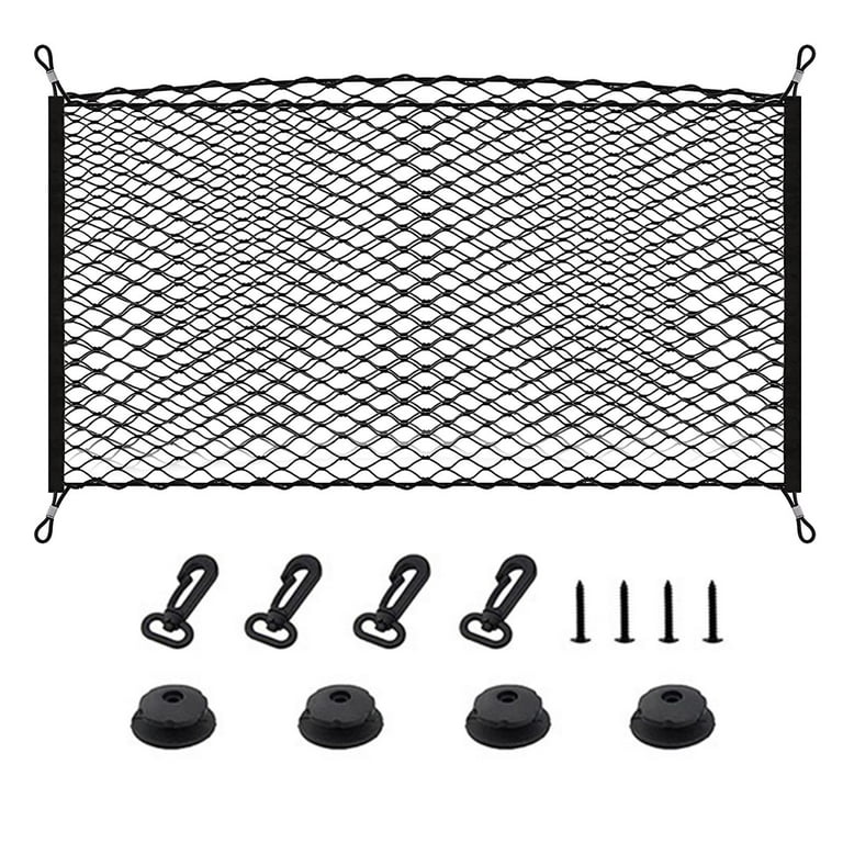 Heavy Duty Cargo Net, Adjustable Elastic Rear Trunk Net with 4 Hooks,  Universal Double-Layer Storage Organizer, Automotive Cargo Nets for SUV,  Cars, 35.4x15.7inch 