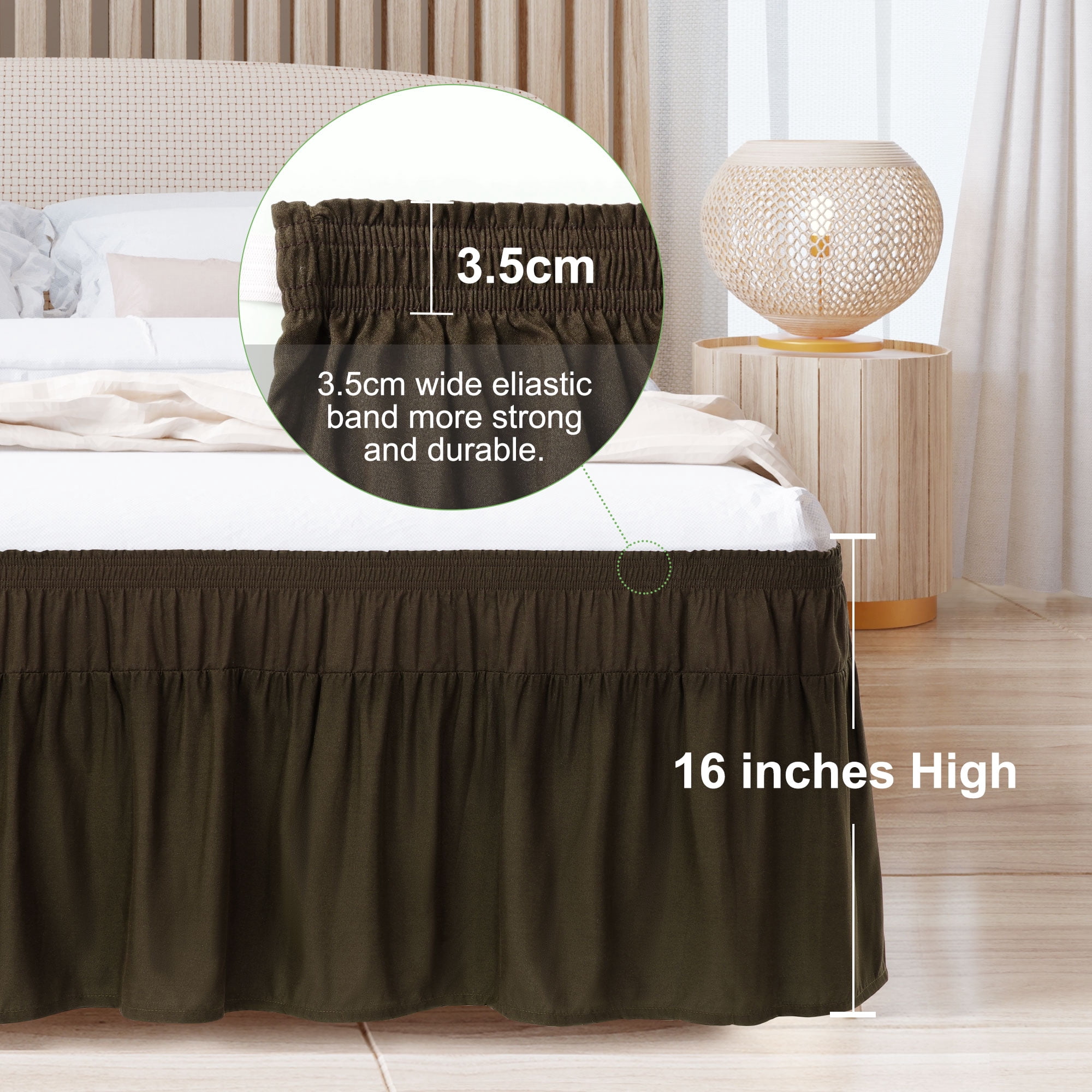 REGALWOVEN Polyester Brushed Bed Skirt with Elastic Dust Ruffles 16" Drop, Queen Dark Brown