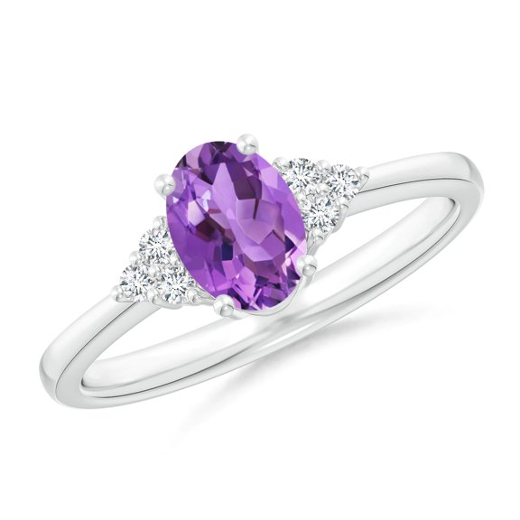 Solitaire Oval 1 Ctw Amethyst Gemstone White Accents 925 Sterling Silver Women Wedding Ring Jewelry Size US- 11.5