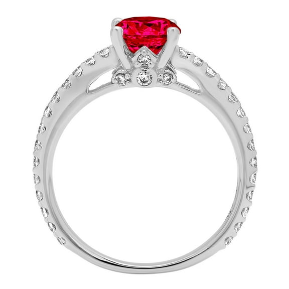1.465 ct Round Cut Simulated Ruby Solitaire with Accents Engagement Ring for Women in 14K White Gold