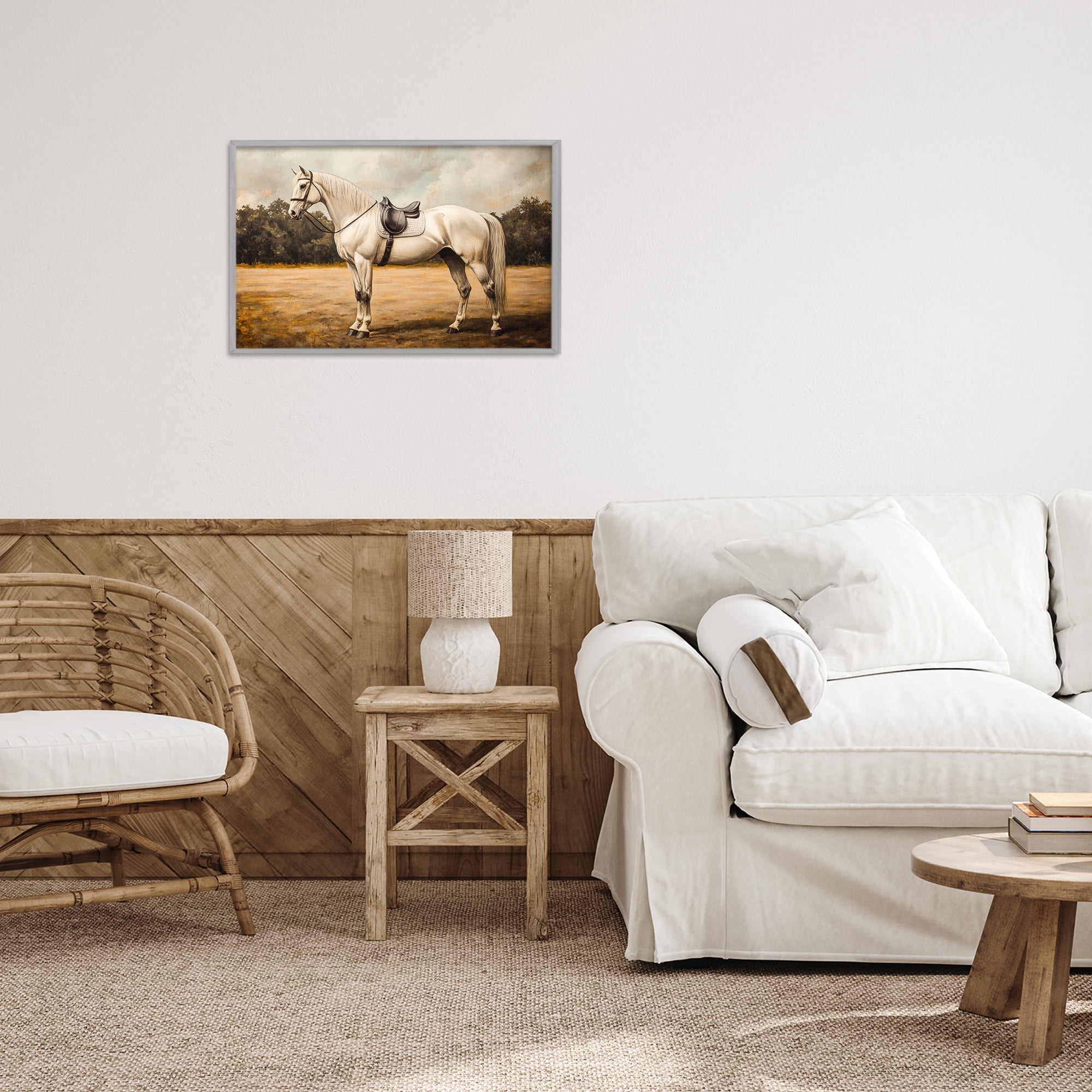 Stupell Industries White Mare with Saddle Gray Framed Giclee Art, design by Petal Prints Design