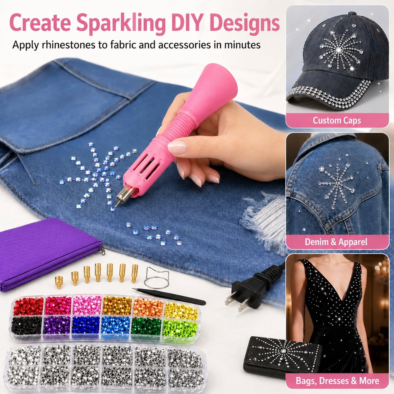 Hotfix Rhinestones Applicator Kit,Compatible with Bedazzler Kit With Rhinestones, Hot Fix Rhinestone Setter Tool Kit, Heat Fixed Machine Gun Set For Clothes Fabric Clothing Wood Cardstock Leather