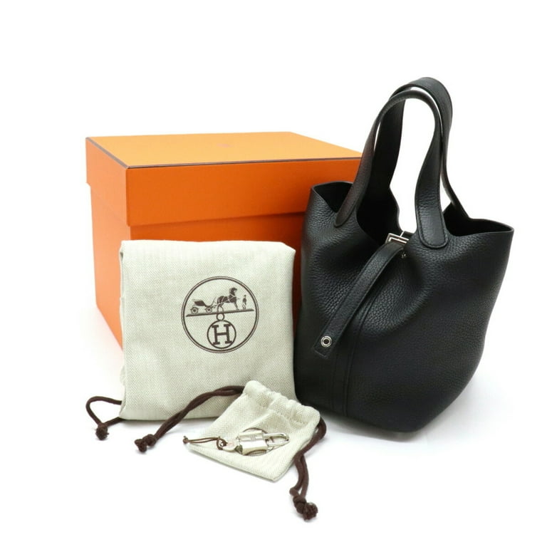 Authenticated Used HERMES Hermes Picotin Lock PM Handbag Tote Bag Taurillon  Clemence Leather Black C Engraved 