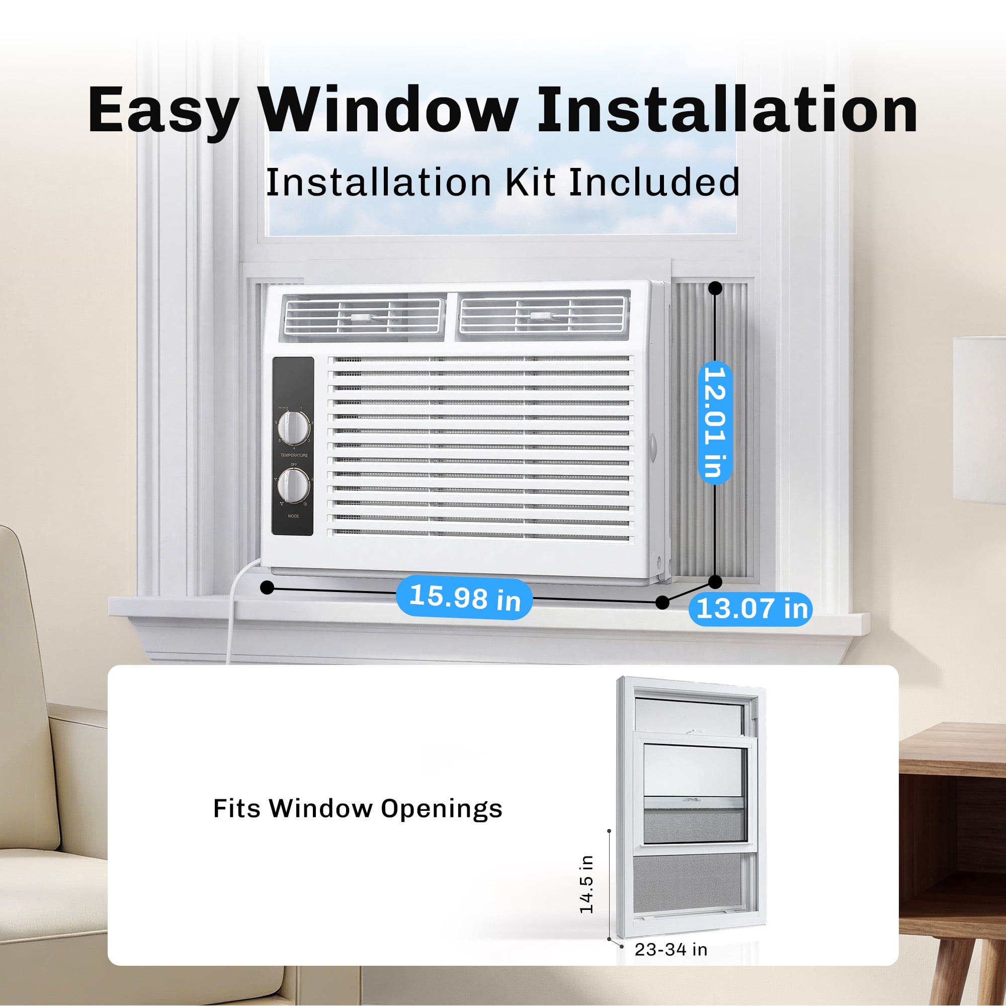 EUHOMY 5,000 BTU Window Air Conditioner, Fast Cooling for Small to Medium Rooms, Energy Efficient, Easy Installation, White