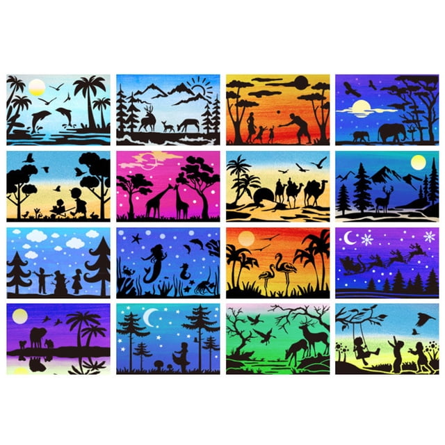 Cuadros Decorativos Plantillas de plantilla de pintura de silueta de 16 piezas para relleno de color de patrón de pintura al óleo JShteea Nuevos Originales