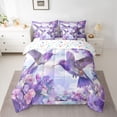 thumbnail image 2 of jejeloiu Purple Hummingbird 7-Piece Twin Bedding Sets,Country Floral Flower Bedding Comforter Set,Ink Painting Aesthetic Sheet Sets For Girls,Ultra Soft Home Decor Reversible, 2 of 8