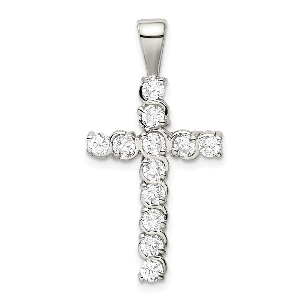 925 Sterling Silver Red Cubic Zirconia Cross Pendant Length 32mm 1.1/4"