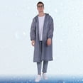 thumbnail image 6 of Raindrops Grey Portable Adult Raincoat with Hood and Drawstring Waterproof EVA for Outdoor Activities One Size Fits Most, 6 of 8