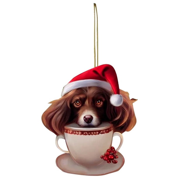 Christmas Dog Pendant Acrylic Flat Decoration Car Decoration New Cup Pet Dog Christmas