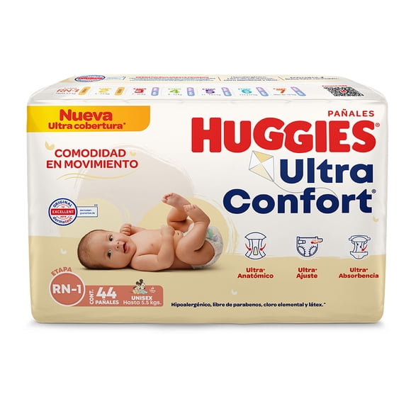 Pañales Huggies UltraConfort etapa 1 recién nacido unisex 44 piezas