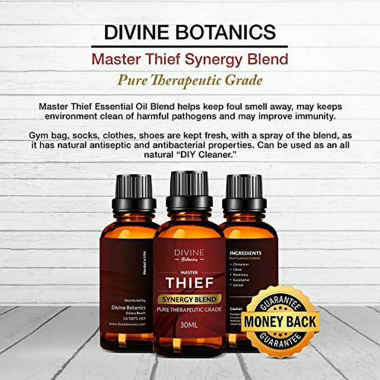 Divine Botanics Master Thief Synergy Blend Fall Essential Oils - Thieves  Oil Essential Oil - Pure Natural Home Cleanse Undiluted Therapeutic Grade -  Clove Cinnamon Lemon Rosemary Eucalyptus - 30 ml 