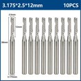 thumbnail image 2 of Juego de 10 brocas para enrutador CNC, fresa de punta plana de carburo para madera, PVC, MDF, madera dura plateada, 2 of 5