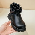 thumbnail image 3 of Eltusu Girls Ankle Boots, Slip on No Slip Solid Color Warm Winter Booties Shoes Black Size 2(Big Kids), 3 of 7