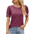 thumbnail image 2 of Njoeus Womens Summer Tops Buttons Short Sleeve Basic Tee Shirts Casual Round Neck Shirts Loose Fitting Tunic Tops Ladies Work Dressy Blouses S-XXL, 2 of 3