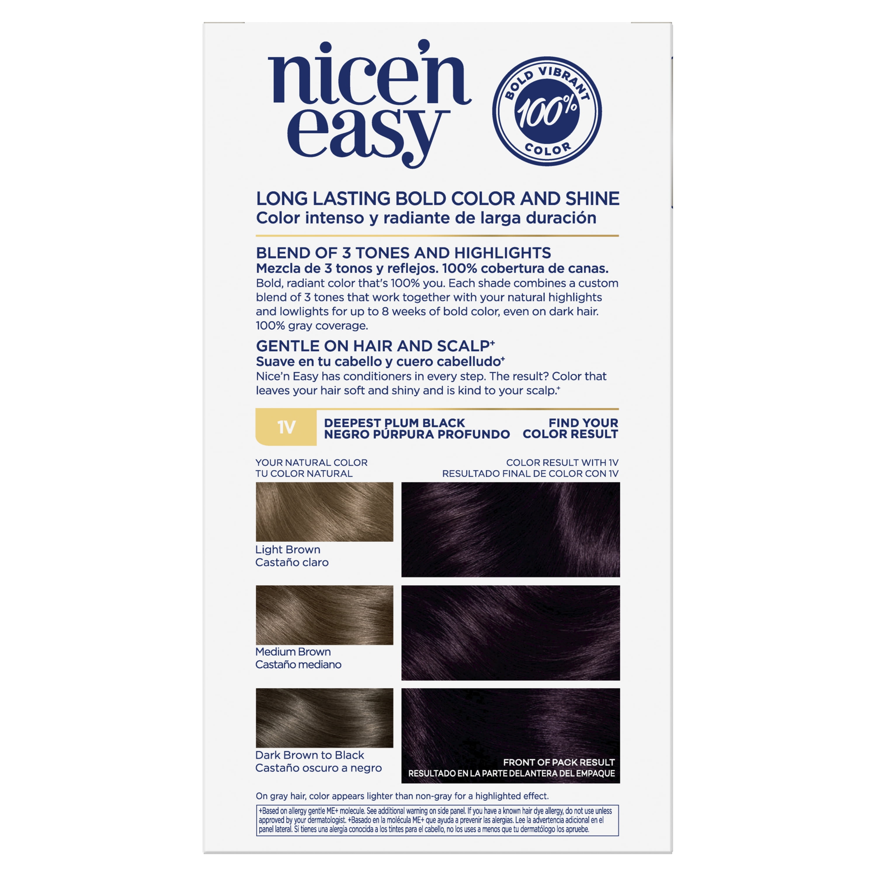 Clairol Nice'n Easy Permanent Hair Color Cream, 1V Deepest Plum Black, Hair Dye, 1 Application