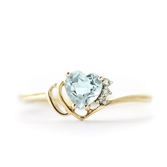 Galaxy Gold 14K Solid Gold 0.97 Carat Natural Diamond & Aquamarine Heart-Shaped Ring for Women - Yellow Gold Fine Jewelry